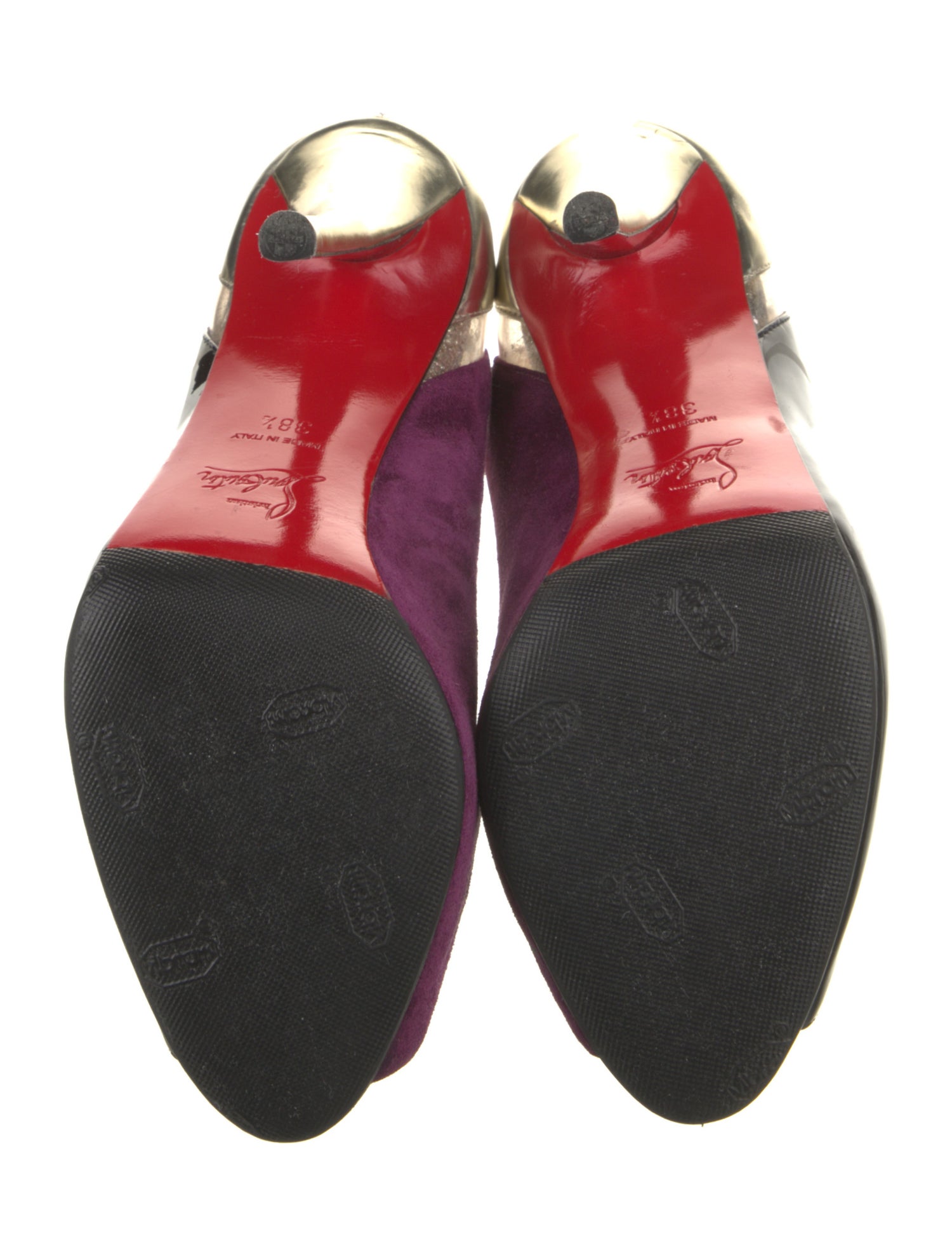 Christian Louboutin Patent Leather Glitter Accents Slingback Pumps